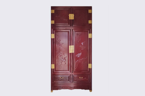银川高端中式家居装修深红色纯实木衣柜