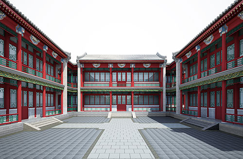 银川北京四合院设计古建筑鸟瞰图展示